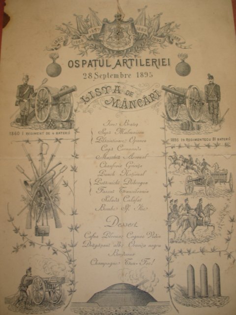 Meniu - Ospăţul artileriei, 28 septembrie 1895